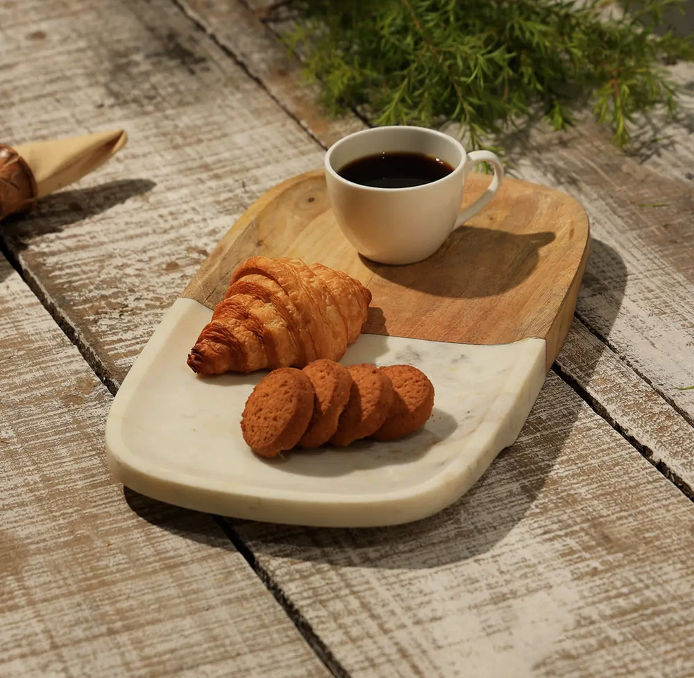 Handmade Marble and Wood Cheeseboard 16x9”