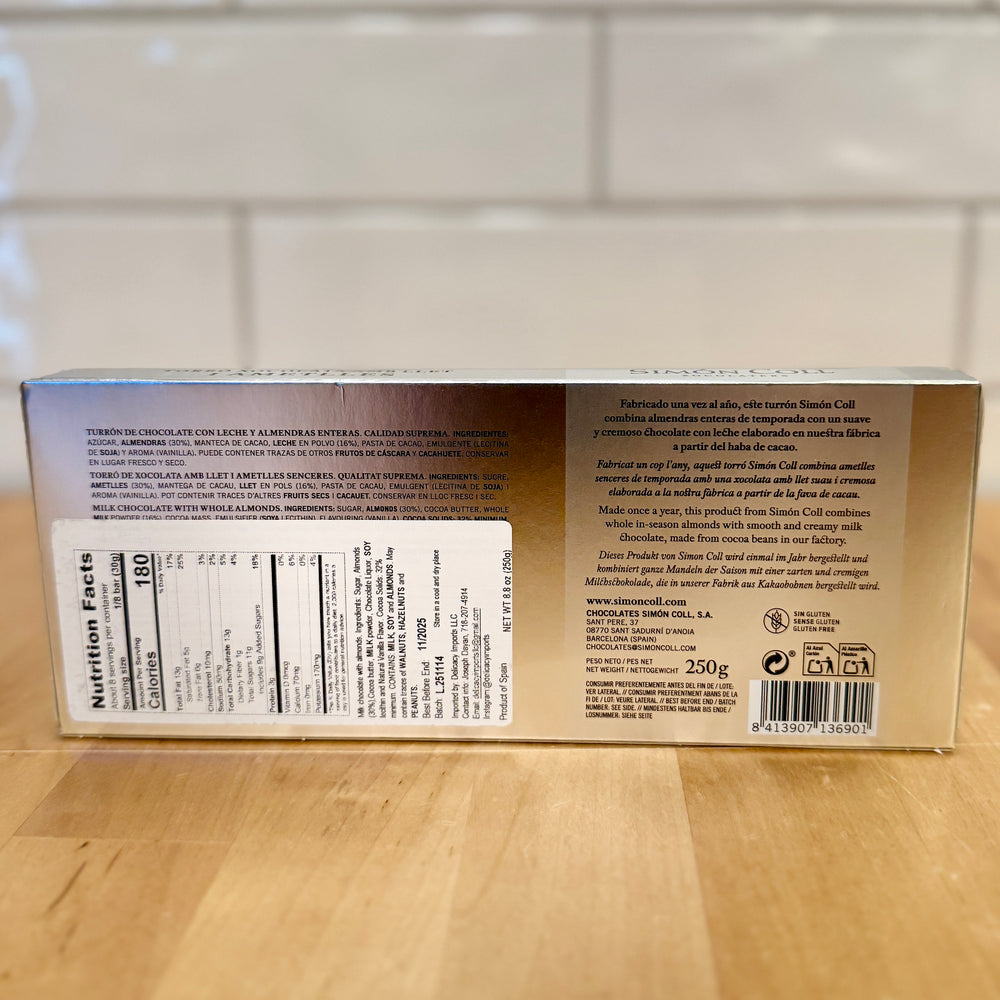 
                      
                        SIMON COLL Milk Chocolate Turron With Almonds 250g
                      
                    