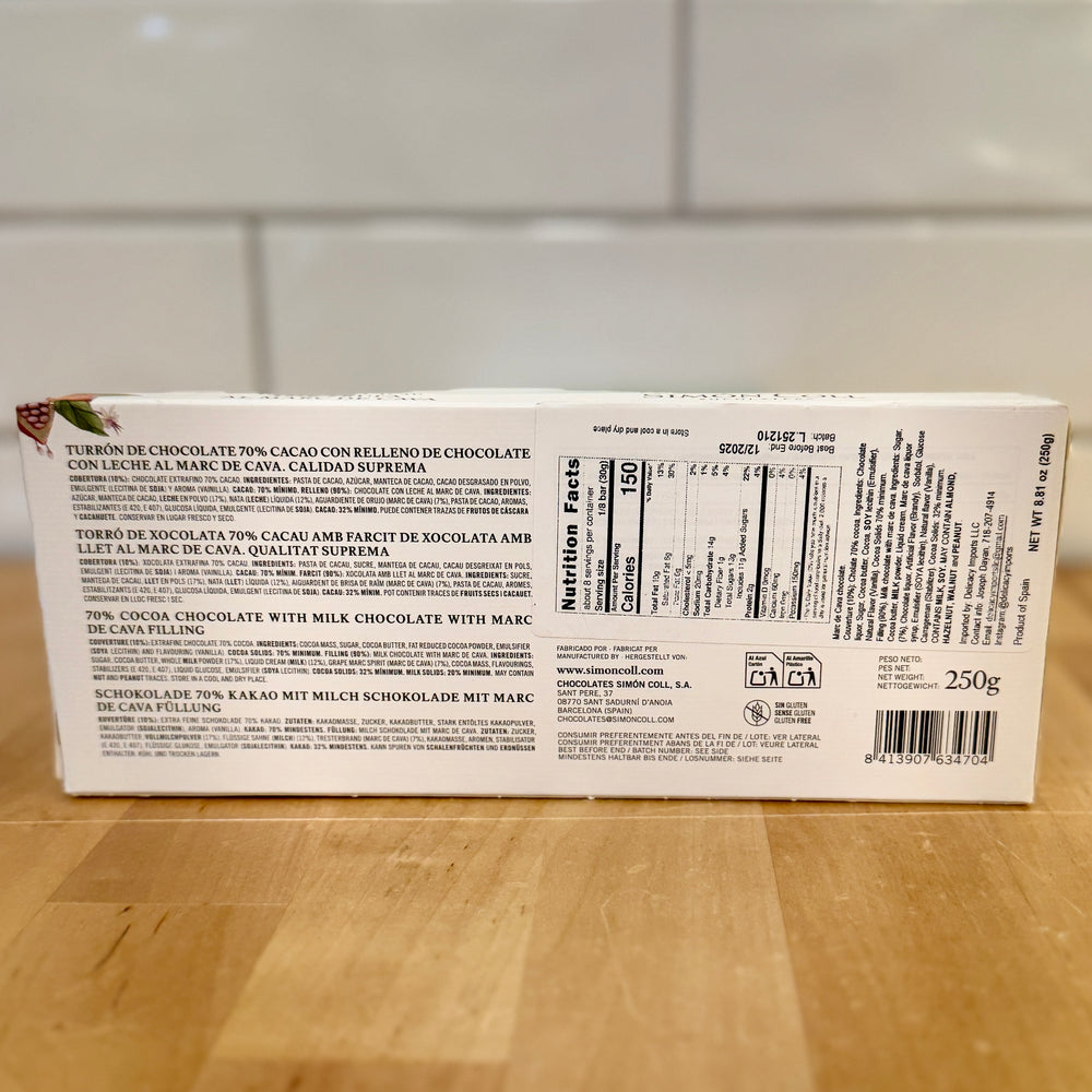 
                      
                        SIMON COLL 70% Cocoa w/Marc de Cava Truffle Nougat 250g
                      
                    