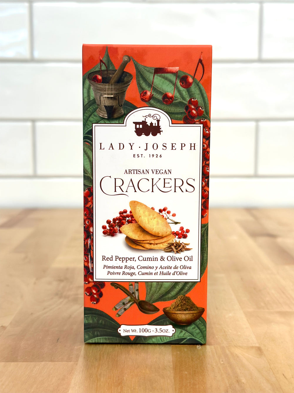 LADY JOSEPH Artisan Vegan Crackers with Red Pepper, Cumin and Olive Oil