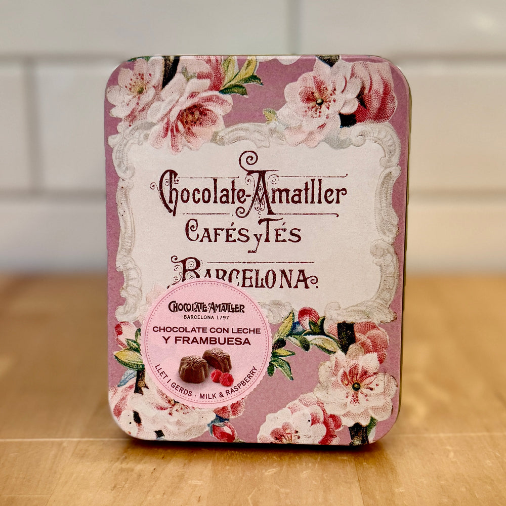 CHOCOLATE AMATLLER Milk Chocolate Raspberry Pralines in Tin 72g