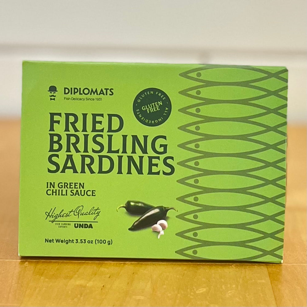 DIPLOMATS Fried Brisling Sardines in Green Chili Sauce