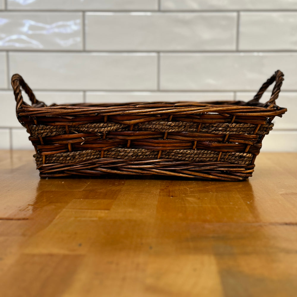 BOSPAK Wicker and Rope Dark Brown Tray with Handles