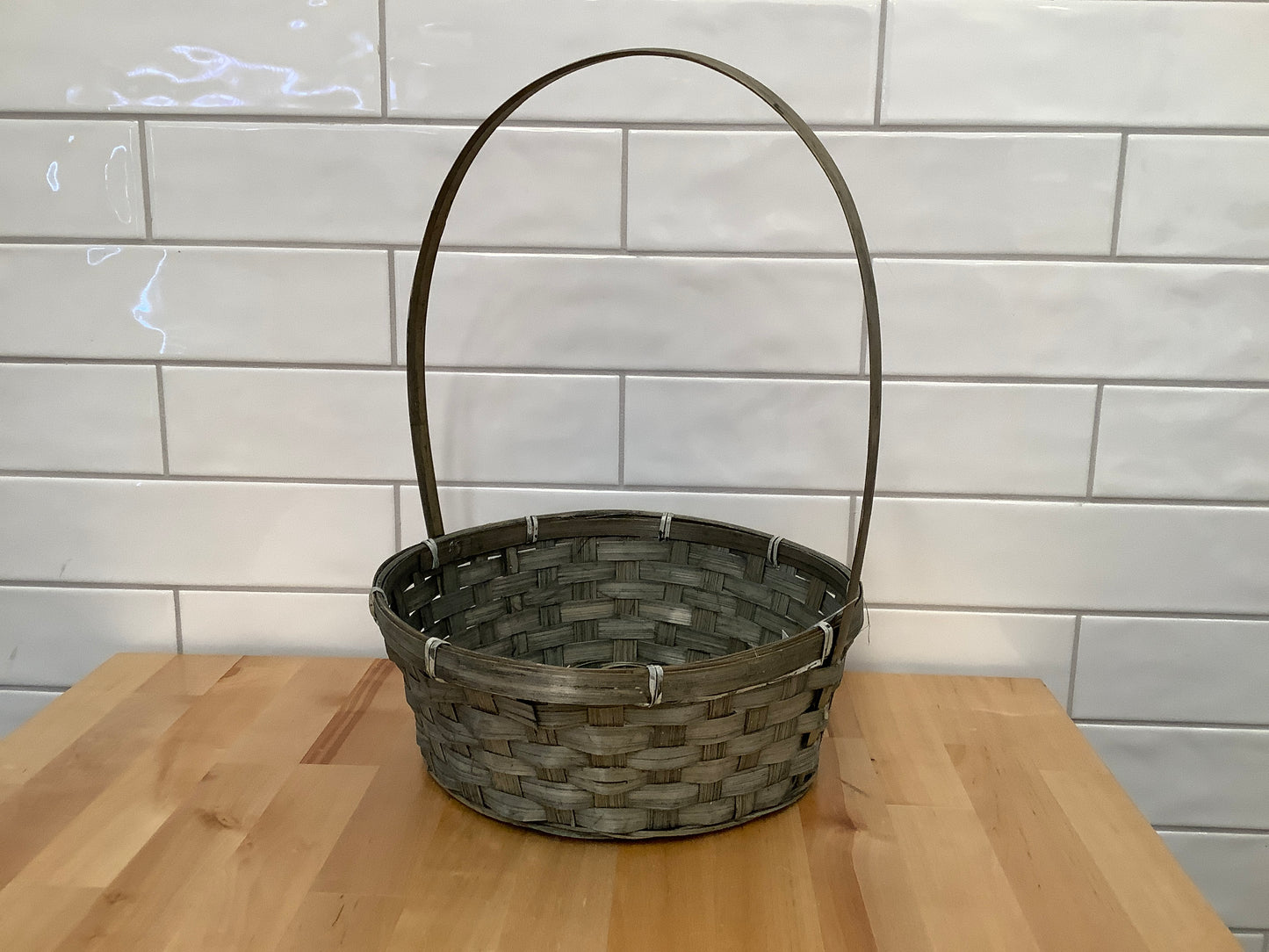 
                  
                    Round Bamboo Tall Fixed Handle Basket Large -Grey
                  
                