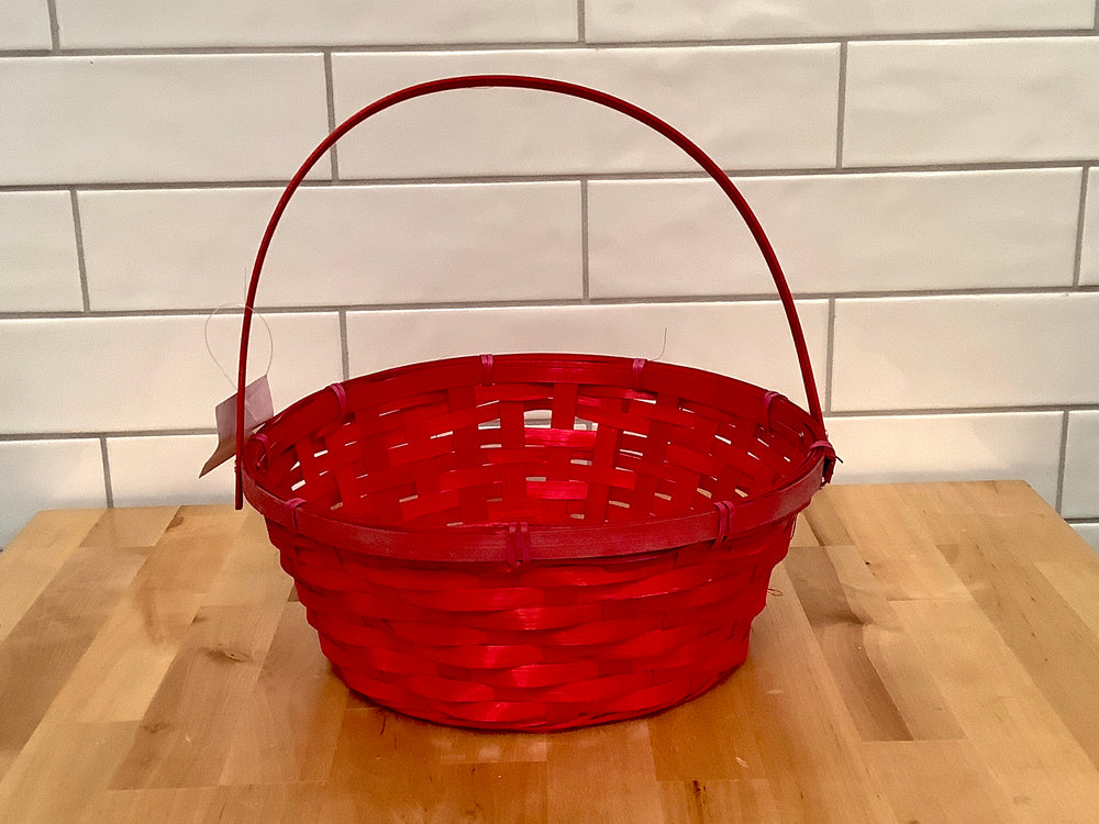 Round Bamboo Basket with Handle - Red 11”