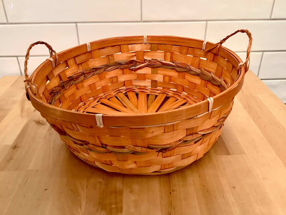 Round Bamboo Basket with Ear Handles - Orange 12.5”