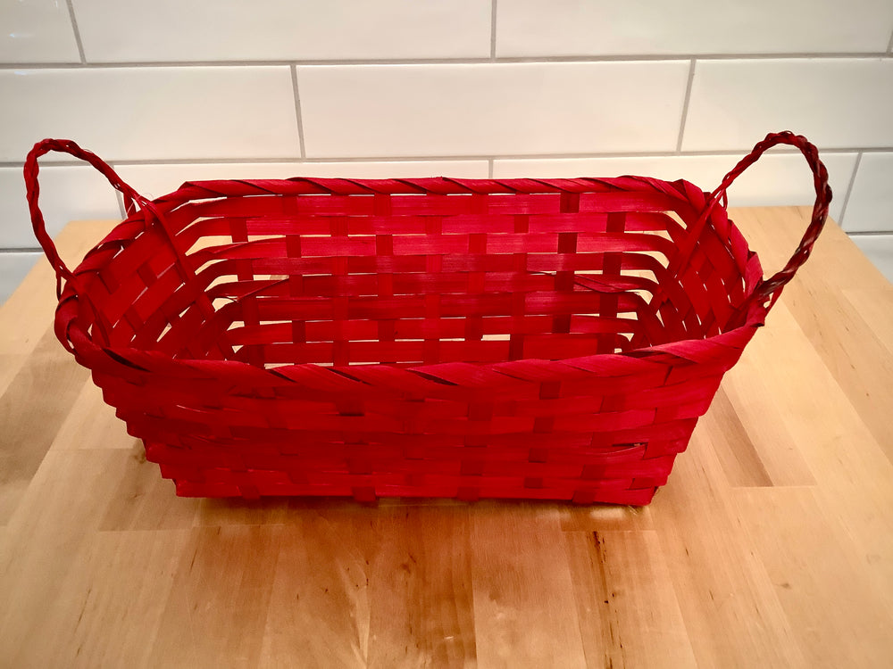 Rectangular Bamboo Basket with Ear Handles - Red 12”