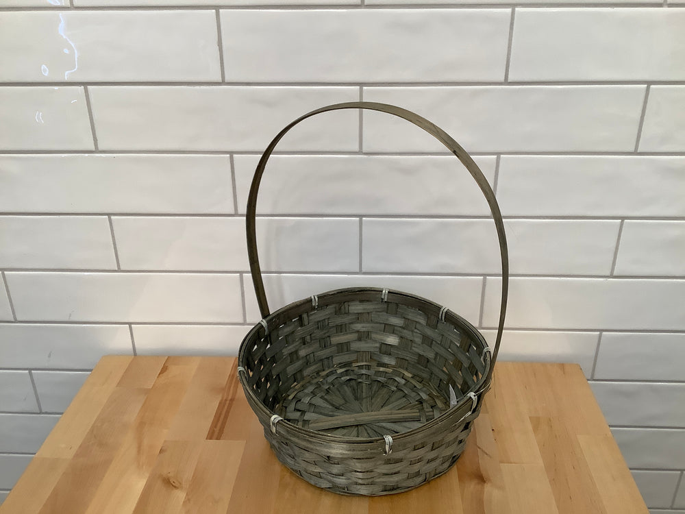 Round Bamboo Tall Fixed Handle Basket Large -Grey