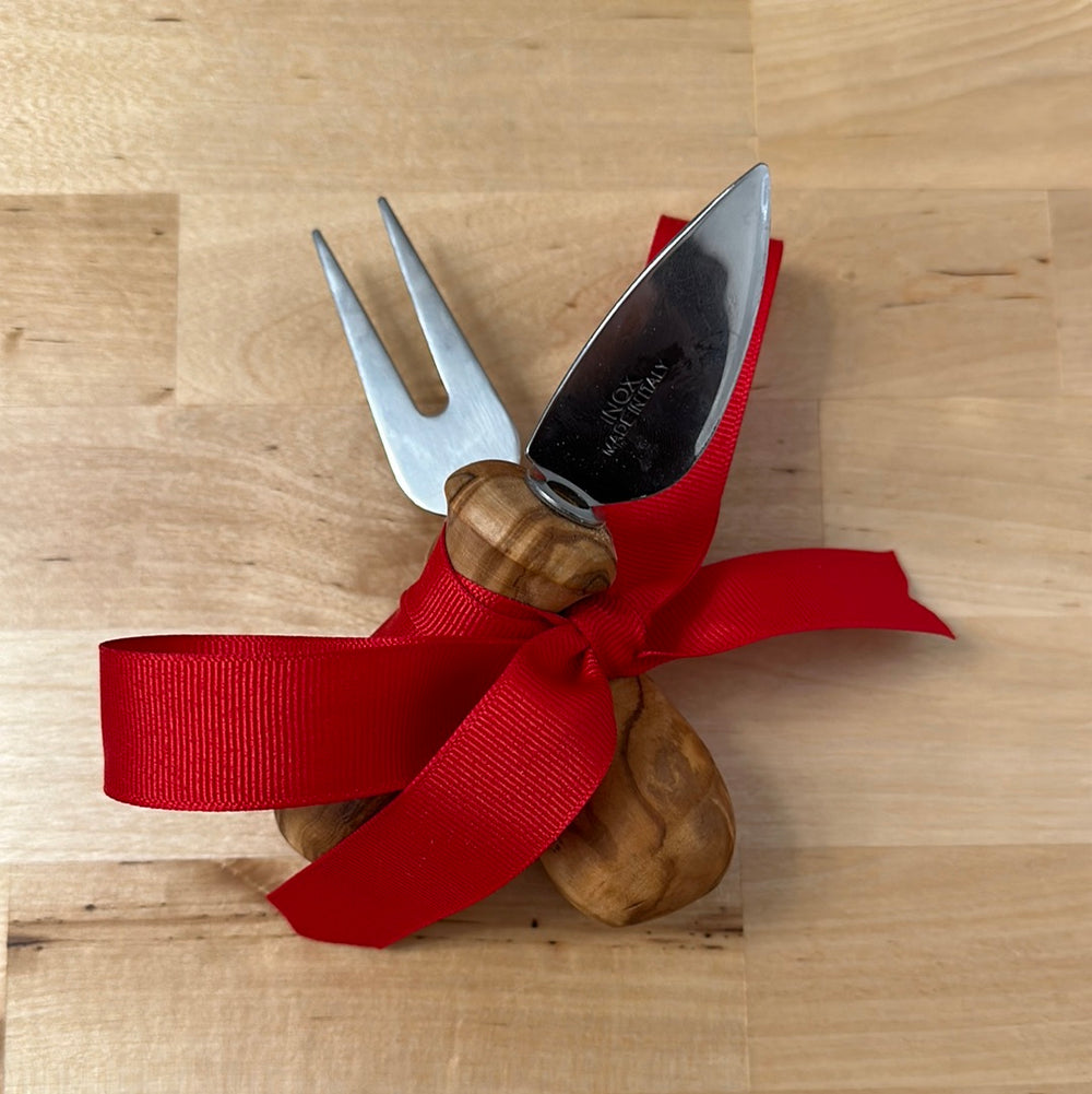 OLIVEN Two Piece Cheese Cutlery Set With Olive Wood Handle